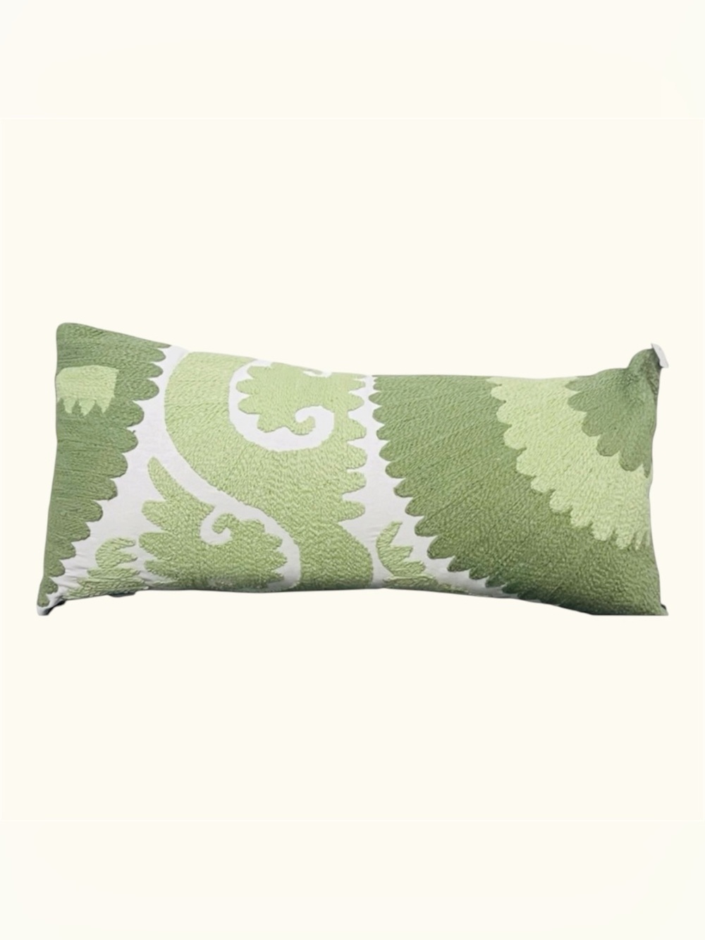 NWT 14x30 Oversized Cotton Lumbar Pillow - Green Suzani Embroidered Accent